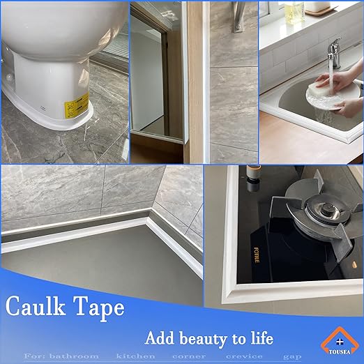 White Caulk Tape Waterproof Self Adhesive for Bath & Kitchen,Peel and Stick Caulk Strip Caulking Tape for Bathroom,Tub Surround,Toilet Bowl Stick,Kitchen Countertop (1.5" x 10.5Ft