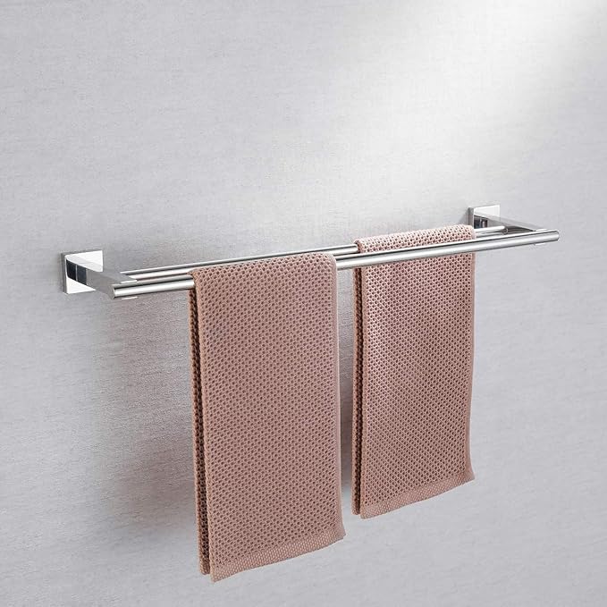 Miyili Bathroom Double Towel Bar 24-Inch Stainless Steel Bath Hand Towel Rack Wall Mount Polished Finish, A02C60B