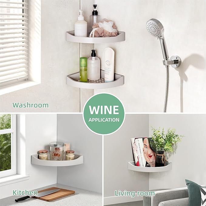 Corner Caddy Bathroom Shower Shelf Wall Mounted No Drilling Storage Shelves rack Adhesive Triangle Baskets ABS Bathroom Kitchen toilet Storage Basket Bathroom Accessories (Z 330 Light grey)