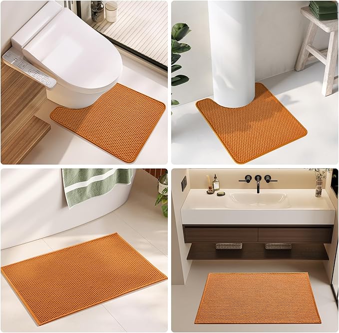 Bathroom Rugs Non Slip Washable, Super Absorbent Thin Bath Mat Quick Dry Low Pile Bathroom Rug, Orange 20"x48"