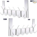 SKOLOO Over The Door Hook - 6 Hooks, No Assembly Required, Stainless Steel Door Hooks, Over Door Coat Rack for Hanging Coats Clothes Hats Robes, Silver, Pack of 2