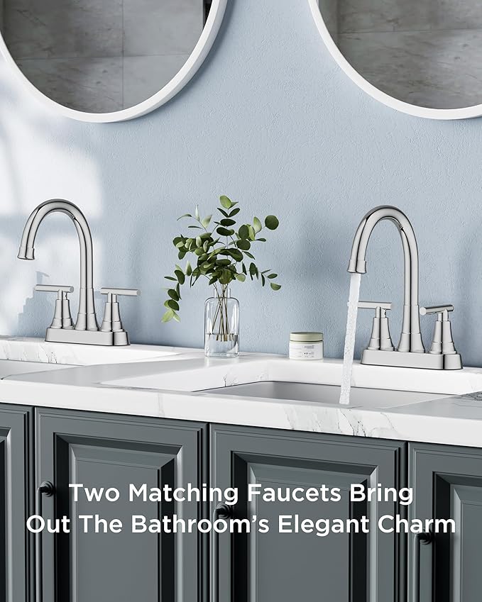 FORIOUS Bathroom Faucets Chrome, 4 Inch Centerset Bathroom Sink Faucet 2 or 3 Hole with Pop up Drain and cUPC Hose, Two Handles Control, 360° spout for Restroom,Vanity, Rv, 2 Pack