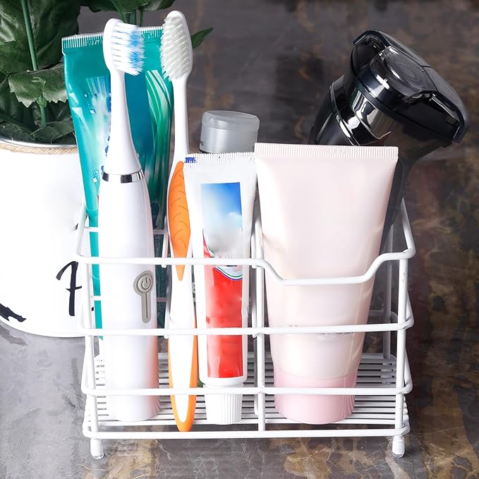 Dseap Toothbrush Holder, Electric Toothbrush Holder - Stainless Steel Tooth Brush Holders, Toothpaste Holder Organizer Stand Caddy for Bathroom, White, 2Packs