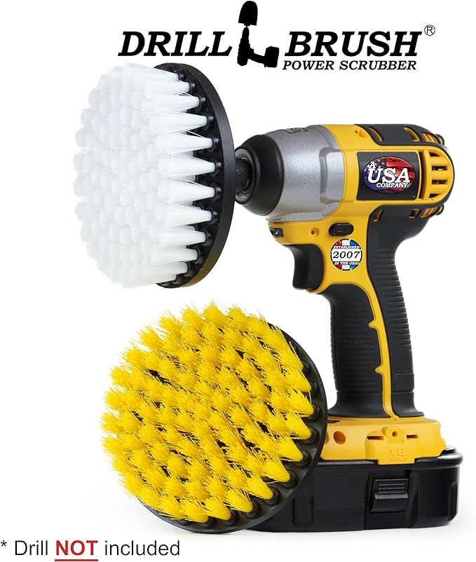 Hard Water Stain Remover - Grout Cleaner - Calcium, Mineral Deposits, Soap Scum, Rust - Drill Brush - 5-inch Spin Brush - Bathroom Accessories - Scrub - Bath Mat - Shower Door - Glass Cleaner