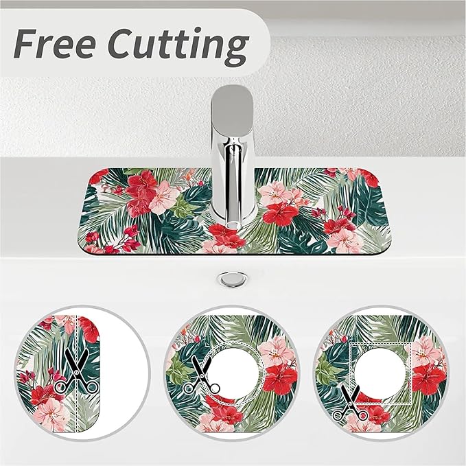 Kitchen Sink Splash Guard，tropical plants Faucet Mat Sink Gadgets-Super Absorbent Fast Drying Mat Drip Catcher for Kitchen, Bathroom,Sink Mat, Dish Drying Mat, Bathroom(15" X 5.5" )