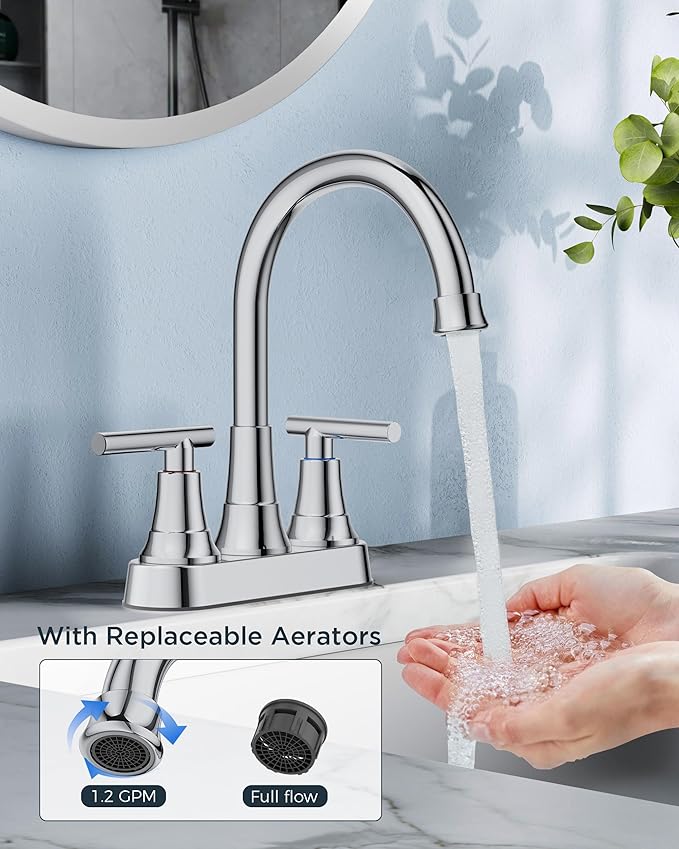 FORIOUS Bathroom Faucets Chrome, 4 Inch Centerset Bathroom Sink Faucet 2 or 3 Hole with Pop up Drain and cUPC Hose, Two Handles Control, 360° spout for Restroom,Vanity, Rv, 2 Pack