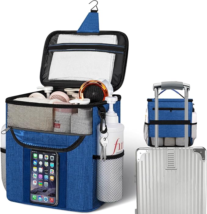 Portable Shower Caddy for Dorm Room Essentials, Foldable Mesh Shower Bag for College, Large Capacity Toiletry Bag Tote Bag Shower Caddy Portable for Student Boy Girl Bath Essentials (Blue)