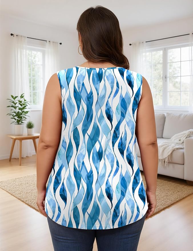 AKEWEI Womens Plus Size Tank Tops Ladies Sleeveless Summer Pleated Tops Oversized Flowy Tunics XL-5XL