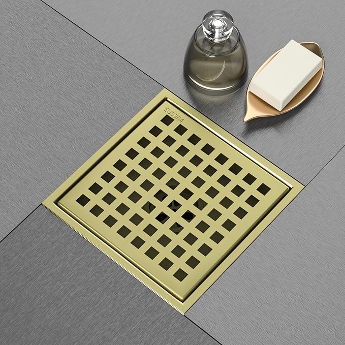 6 Inch Square Shower Drain, Shower Floor Drain with with Removable Square Hole Cover, 304 Stainless Steel Bathroom Drains with Flange (Brushed Bronze)