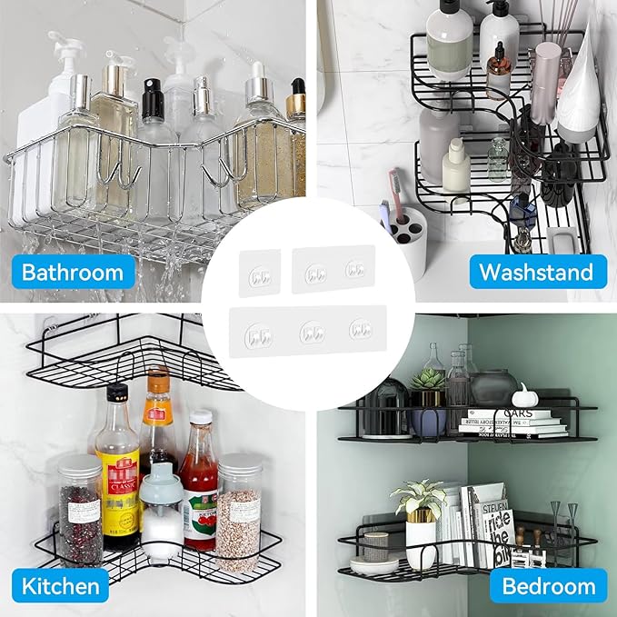 15 Pack Shower Caddy Adhesive Replacement, Adhesive Shelves Hooks Caddy Shelves Rack Basket Organizer Shower Sticker Bathroom Hanging Hook No Drilling Sticky Hanging Hooks (Style 1)