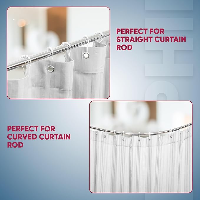 Shower Curtain Hooks Rust Proof (Set of 12) - Stainless Steel Shower Curtain Rings - Anti Slip Roller Balls for Easy Glide (Secure Lock Hooks, White)