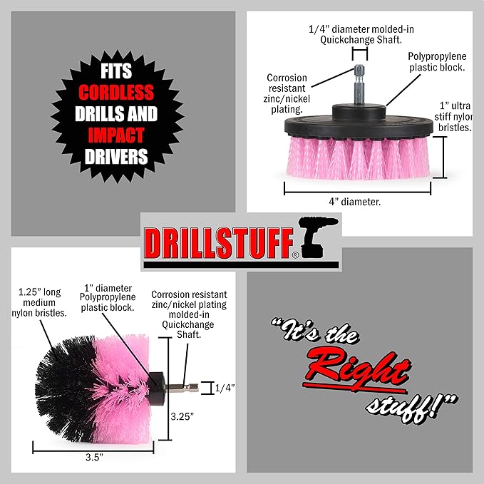 Cleaning Brush Kit - Includes 2-Piece Scrub Brush Set with Quick Change Shaft for Cordless Drills, Ideal for Bathrooms, Kitchens, and More