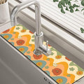 70s Groovy Flowers Sink Faucet Absorbing Mat Retro Waveas Splash Guard Behind Faucet Sink Mat Absorbent Fast Drying Faucet Draining Mat for Bathroom Kitchen 5.5"×24"