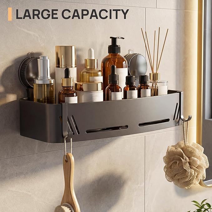 2-Tier 304 Stainless Steel Suction Cup Square Shower Caddy, Rustproof No Drilling Bathroom Square Storage Shelf