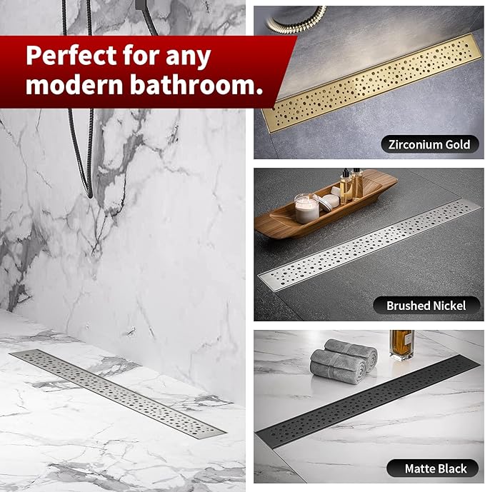 Sharp-tec 32 inch Linear Shower Drain, Brushed Rectangular Floor Drain, V-Shape Design Drain Channel, 304 Stainless Steel, cUPC Certificated for Bathroom Shower Room (Drain Base is Not Included)