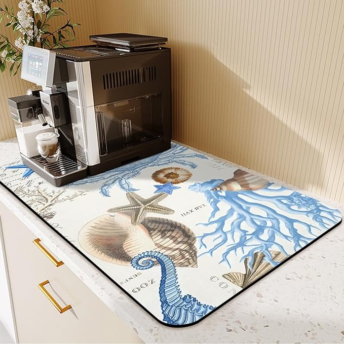 19.5" x 12" Dish Drying Mat & 24" x 5.5" Sink Splash Guard, Super Absorbent Drainer Rack Mat for Kitchen Counter Coffee Bar