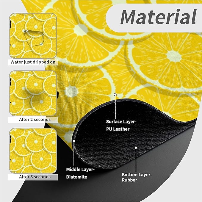 Faucet Draining Mat For Kitchen Sink, Lemon Summer Diatom Mud Absorbent Drain Pad For Bathroom Kitchen Sink Splash Guard Drying Mat