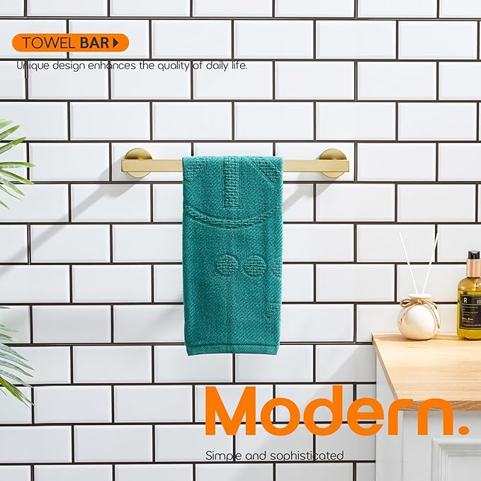 16 Inch Bathroom Towel Bar Bath Towel Rack Kitchen Towel Holder Towel Hanger Wall Mounted SUS304 Stainless Steel Brushed Gold AN4001GD-L16
