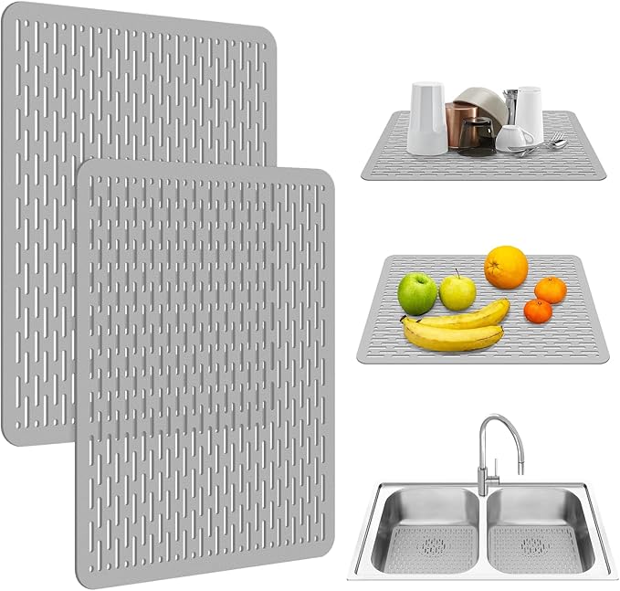 Yolife 2 Pack Kitchen Sink Mats,15.8inch x 12inch PVC Sink Protector Mat for Stainless Steel, Sink Drainer Mat Dish Drying Mat Protector Prevents Scratches,Dishes and Glassware