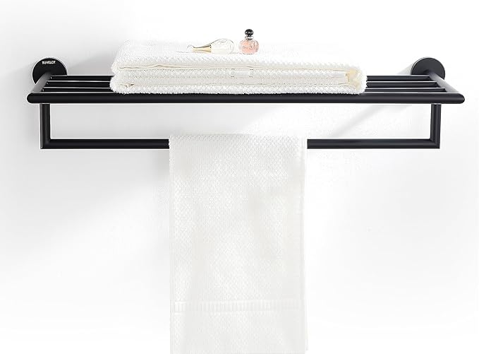 Towel Racks for Bathroom, Towel Shelf Matte Black, Wall Mounted Bath Towel Holder, Modern Hotel Style Towel Bar 26Inch, 077100-MB Leo Series