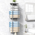 Liuoud Towel Rack Storage for Bathroom, Wall Mounted Vertical Rolled Towel Organizer Holder with Shelf, Holds Up 6 Large Bath Sheets, Silver Grey