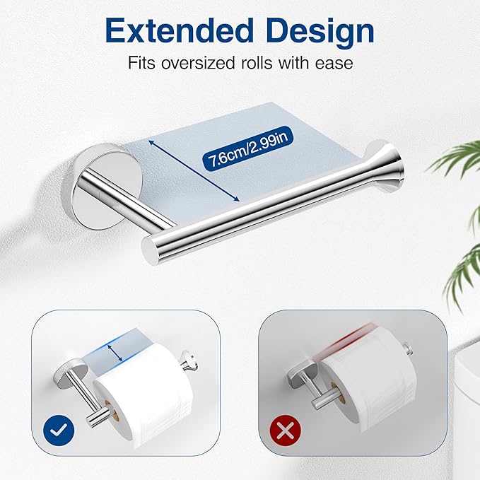 Toilet Paper Holder Wall Mount Bathroom Paper Roll Holder Tissue Handle Stainless Steel for Farmhouse Kitchen Silver Chrome