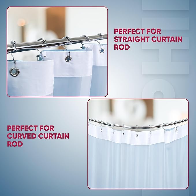 Shower Curtain Hooks Rust Proof (Set of 12) - Stainless Steel Shower Curtain Rings - Anti Slip Roller Balls for Easy Glide (Double Anchor Hooks, Chrome)