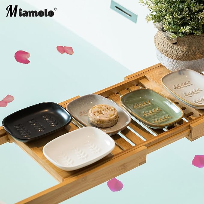 Soap Dish Bar Cleaner Dish for Shower, Ceramic Soap Dishes for Large Soap Bar Shampoo or Sponge, Shower Soap Dish Soap Saver Tray for Bathroom Kitchen Sink, Easy to Clean