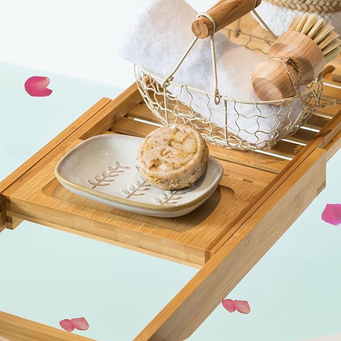 Soap Dish Bar Cleaner Dish for Shower, Ceramic Soap Dishes for Large Soap Bar Shampoo or Sponge, Shower Soap Dish Soap Saver Tray for Bathroom Kitchen Sink, Easy to Clean