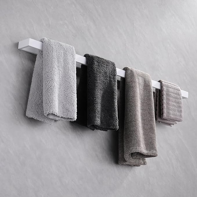 GERZWY 36-Inch Bathroom Towel Bar Stainless Steel Bath Towel Bar Modern Square Style Wall Mount, White