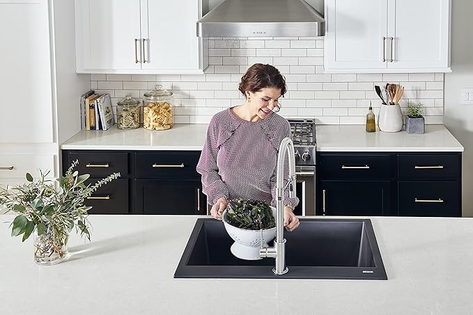 Ruvati 33 x 22 inch epiGranite Drop-in Topmount Granite Composite Quartz Single Bowl Kitchen Sink - Midnight Black - RVG1033BK