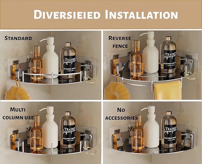 Bathroom Corner Shelf, 304 Stainless Steel, Integrated Molding Shower Caddy, Wall Mounted Bathroom Rack with Nail Free Adhesive, Suit for Storage Racks in Bathroom Kitchen(2 Pack)