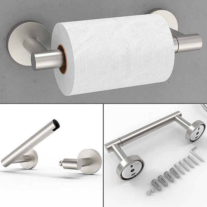 3pc Bathroom Hardware Set with Brushed Toilet Paper Holder & Towel Ring & Towel Bar SUS304 Stainless Steel Toilet Paper Roll Holder Wall Mount & Bathroom Towel Holder & Towel Rack Set