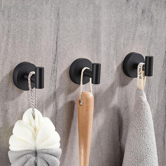 Towel Hooks Shower Suction Hook Towel Hanger for Bathroom Hanging Coat, Robe, Removable Wall Mounted Hook for Bedroom Kitchen Hotel Pool Matte Black(4-Pack)