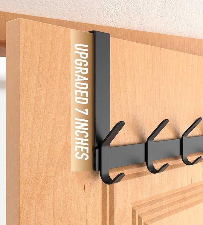 Over The Door Hooks Hanger with Extended Arms for Hanging, J7U, Perfectly Fits US Standard 1 3/4-inch Doors, Towel Rack Bathroom Organizer Holder, Black1