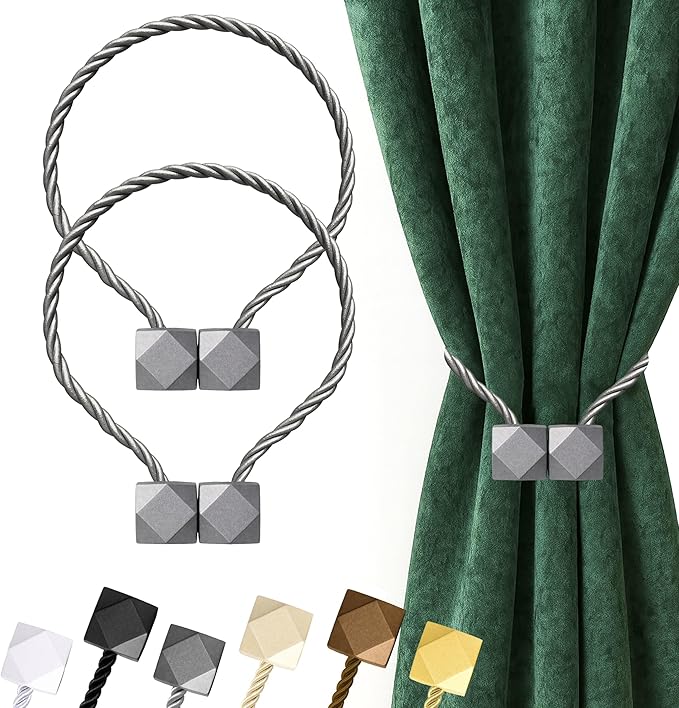 Hion Magnetic Curtain Tiebacks Grey 2pcs, Curtain Tiebacks Buckles Holdbacks Holders Hooks Clip for Home Bedroom Office Decorative Curtain