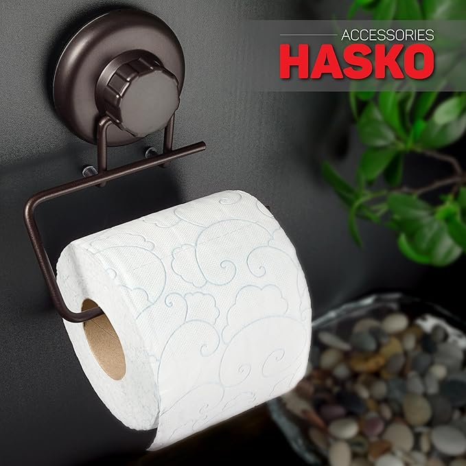 Powerful Vacuum Suction Cup Toilet Paper Holder – Wall Mount No Drilling Bathroom Stainless Steel Tissue Roll Dispenser – Adhesive 3M Stick Disc Included (Bronze)