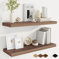 Fun Memories Floating Shelves for Wall, 30 Inch Rustic Wood Wall Mounted Shelves for Bathroom, Bedroom, Kitchen, Living Room, Deep Floating Shelves for Storage & Home Decor (Walnut, Set of 2)