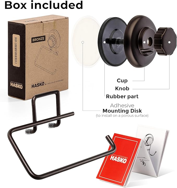 Powerful Vacuum Suction Cup Toilet Paper Holder – Wall Mount No Drilling Bathroom Stainless Steel Tissue Roll Dispenser – Adhesive 3M Stick Disc Included (Bronze)