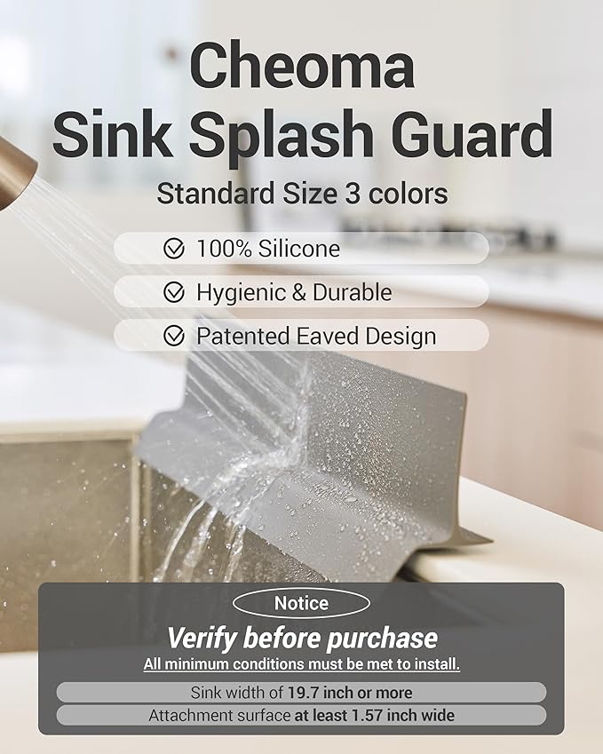 19.7 inches 100% Premium Silicone Kitchen Sink Splash Guard - Non Slip Strong Suction, Durable, and Easy-to-Clean Splash Protector for Mess-Free Cooking and Dishwashing (Deep Gray)
