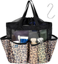 F-color Mesh Shower Caddy Portable with Drawstring - Large 8 Pockets Dorm Room Essentials for Guys Girls with S Hook, Shower Bag Basket Tote for College Camping Gym Travel Toiletry Bathroom, Leopard