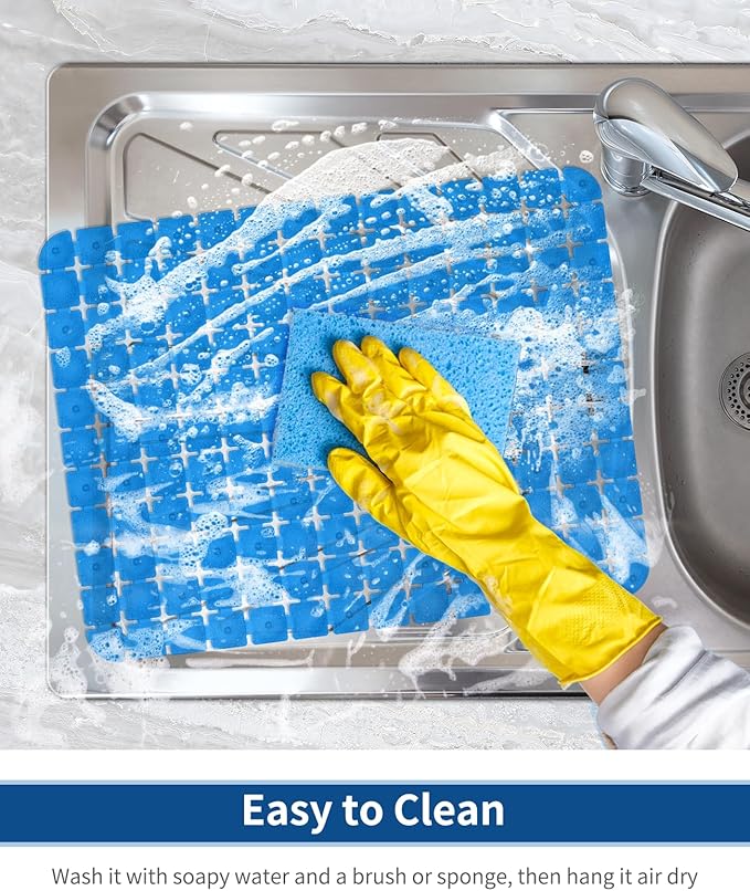 Bligli Sink Mat for Stainless Steel/Ceramic Sinks, 2 Pack 15.8x11.8 inches PVC Sink Protectors for Bottom of Kitchen Sink, Dishes and Glassware drain Mats, Durable and Fast Draining (Blue)