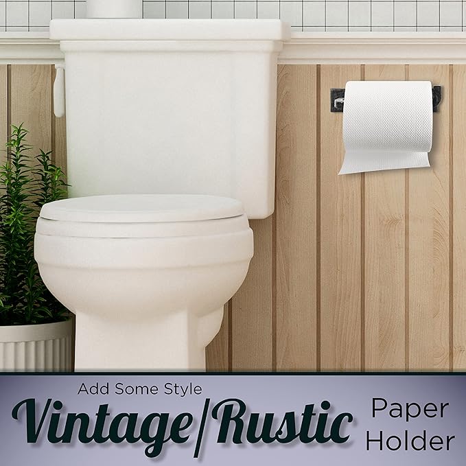 Wrought Iron Toilet Paper Holder – Rustic Wall-Mount Tissue Holder for Bathroom – Vintage Farmhouse Style - 6.6 x 3.2 Inches (Black)
