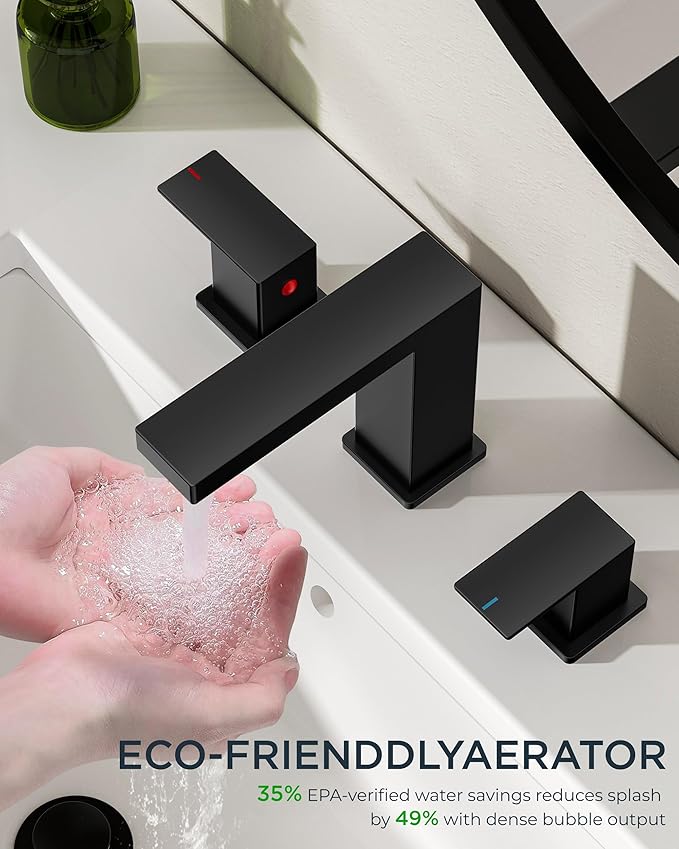 FORIOUS 2 Pack Black Bathroom Faucets 3 Hole, 2 Handle Matte Black Bathroom Sink Faucet 8 in Widespread Restroom Sink Tap with Metal Drain, Supply Hose and Spare Water Saving Aerator, Commercial