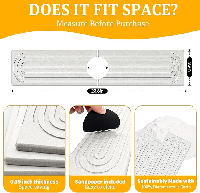 Faucet Mat for Kitchen Sink, Super Absorbent Faucet Splash Guard, Diatomite Stone Sink Tray, Kitchen Sink Splash Guard, Faucet Absorbent Mat for Bathroom Counter, Stone Drying Mat