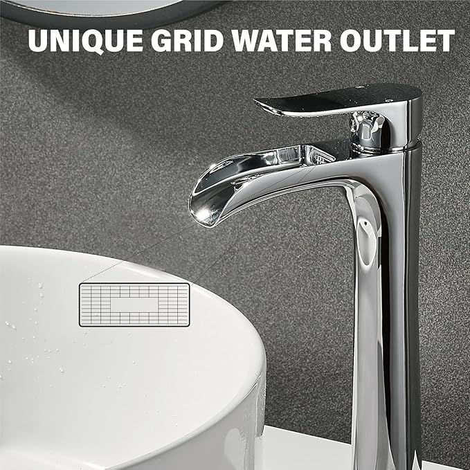 Yundoom Vessel Sink Faucet,Chrome Single Hole Single Handle Tall Bathroom Bowl Sink Faucet,Waterfall Bathroom Faucet,Modern Bathroom Tall Faucet.