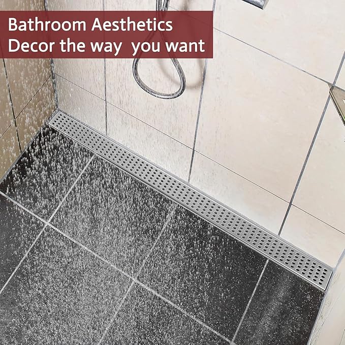 12 Inch Linear Shower Drain, Brushed Nickel Shower Drain,Removable Grate, 304 Stainless Steel, Easy to Install and Clean for Bathrooms (Drain Base Not Included), LSD-04A-12S