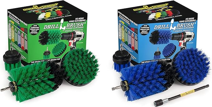 7 Piece Drillbrush Bundle - Kitchen Cleaning Brush Drill Attachments - Pool Cleaning Brush - Extension Attachment for Drill - Aquarium Cleaning - Oven Cleaner - Tile - Grout