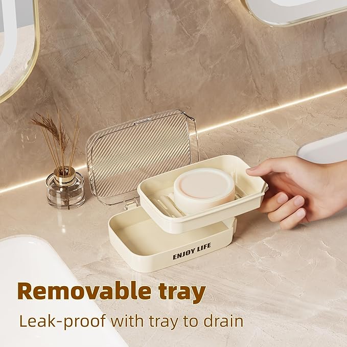 Soap Holder with Lid, 2 Packs Draining Soap Box for Shower, Bar Soap Holder Case Container, Portable Bar Soap Holder Dish, Soap Case for Bathroom, Shower- Clear