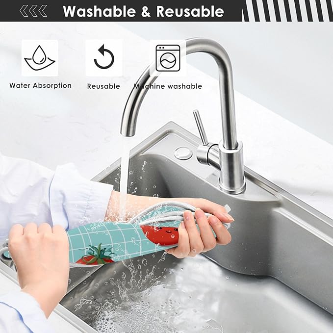 Sink Faucet Absorbing Mat Kitchen Sink Splash Guard Splash Faucet Drip Catcher for Bar RV Bathroom 2PCS 30x5.5in Green Grid Cute Tomato